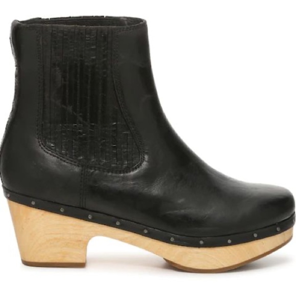 Frye Black Leather Platform Wood Sole Clog Millie Boots Sz. 6